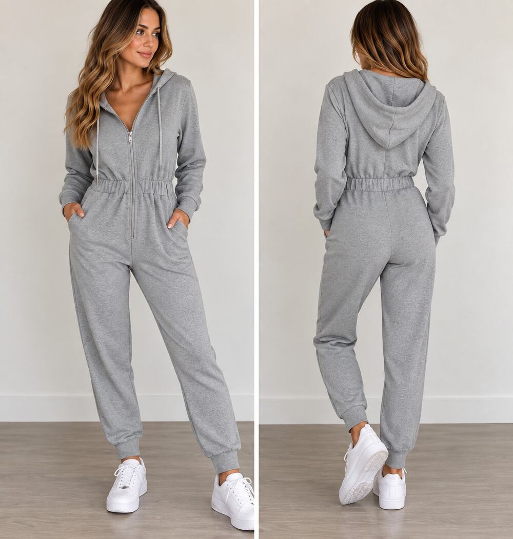 WeWoreWhat Leisure Suit Jumpsuit Small Heather Gray Hooded Zip Front NWT